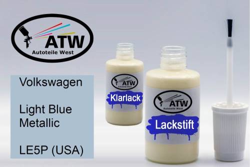 Volkswagen, Light Blue Metallic, LE5P (USA): 20ml Lackstift + 20ml Klarlack - Set, von ATW Autoteile West.